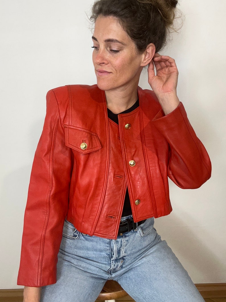 DINOZ Vintage 80er Jahre rote Lederjacke eighties Statement Jacke Leder Gr42 Bild 1