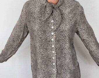 Vintage Leoparden Seidenbluse Langarmbluse Bluse 100% Seide Gr40