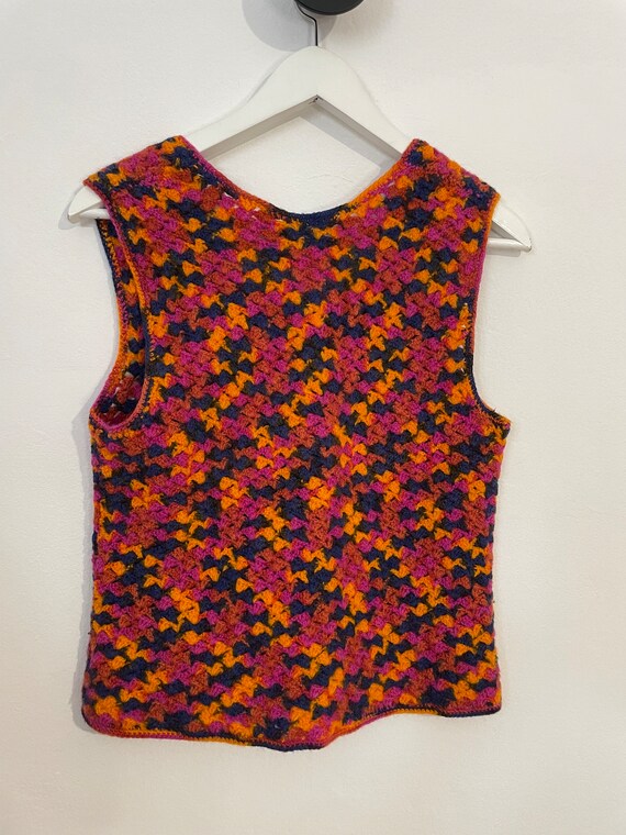 Colorful vintage sweater vest handmade crocheted … - image 5