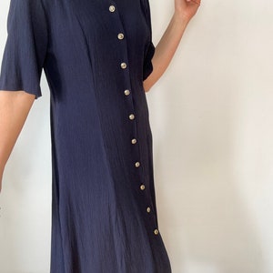 Schönes blaues Vintage Crinkle Kleid Midikleid Kleid Gr42 Bild 2