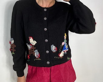 Cardigan PINELLI avec broderie cardigan vintage 100% laine exclusif fait main taille 40