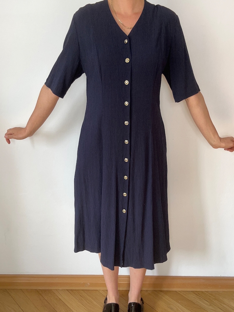Schönes blaues Vintage Crinkle Kleid Midikleid Kleid Gr42 Bild 3