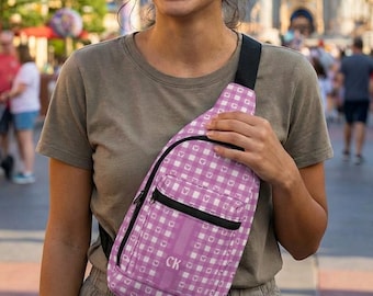 Bolso bandolera personalizado para el día en el parque / Bolso cruzado de Mickey con estampado de cuadros / Riñonera Disney