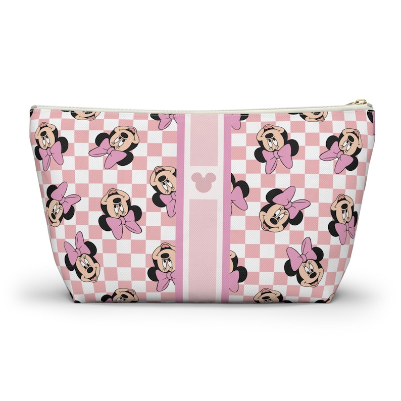 Trousse de maquillage Minnie Mouse Monogram | Organiseur personnalisé à carreaux pour un voyage à Disney World | Pochette zippée personnalisée image 2