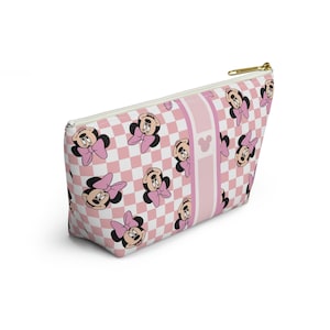 Trousse de maquillage Minnie Mouse Monogram | Organiseur personnalisé à carreaux pour un voyage à Disney World | Pochette zippée personnalisée image 4