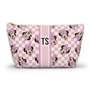 Trousse de maquillage Minnie Mouse Monogram | Organiseur personnalisé à carreaux pour un voyage à Disney World | Pochette zippée personnalisée image 1