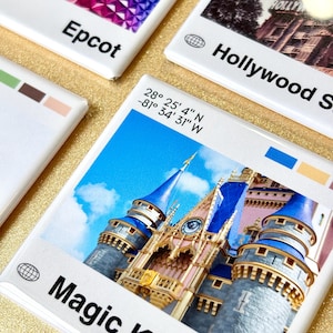 Mini Magic Kingdom Disney Magnet with Coordinates | Cinderella Castle Art