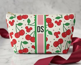 Personalized Cherry Mickey Zipper Pouch | Custom Cosmetic Bag for Disney Park Day