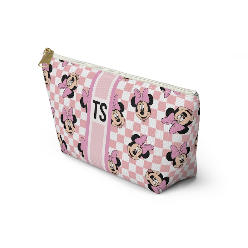 Trousse de maquillage Minnie Mouse Monogram | Organiseur personnalisé à carreaux pour un voyage à Disney World | Pochette zippée personnalisée image 3