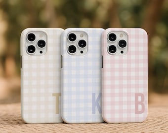 Personalized Gingham Phone Case | Custom Initial MagSafe iPhone 16 Pro Max Cover