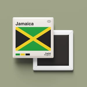 Jamaica Flag Souvenir Magnet for Travel Lovers, Jamaica Travel Poster Print, Travel Gift, Fridge Magnet, Custom Travel Print Magnet, Retro