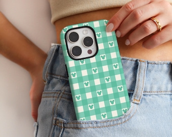 Teal Gingham Mickey Phone Case | MagSafe iPhone Cover | Disney World Outfit