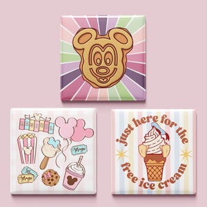 Disney Cruise Magnet Set – 3-Pack Square Magnets for Disney Cruise Decor, Fish Extender Gift, Pixie Dust, Mickey Waffle Magnet, Snacks