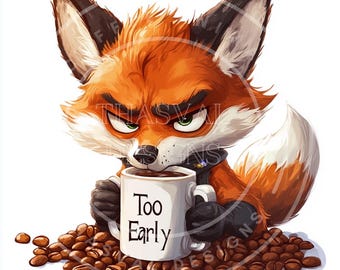 Grumpy Coffee Animals Clipart, PNG Images (Commercial Use) (Digital Download)