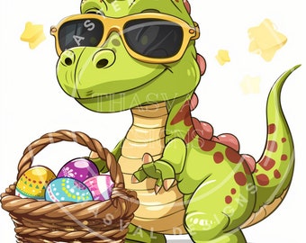Easter Dinosaur Clipart: Funny T-Rex PNG Set (Digital Download)