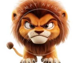 Grumpy Safari Animals Clipart, Funny Cartoon Png (Digital Download)