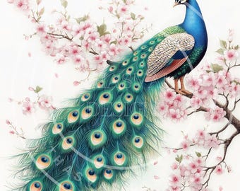 Floral Peacock Clipart: Vintage Majestic Bird PNGs (Digital Download)