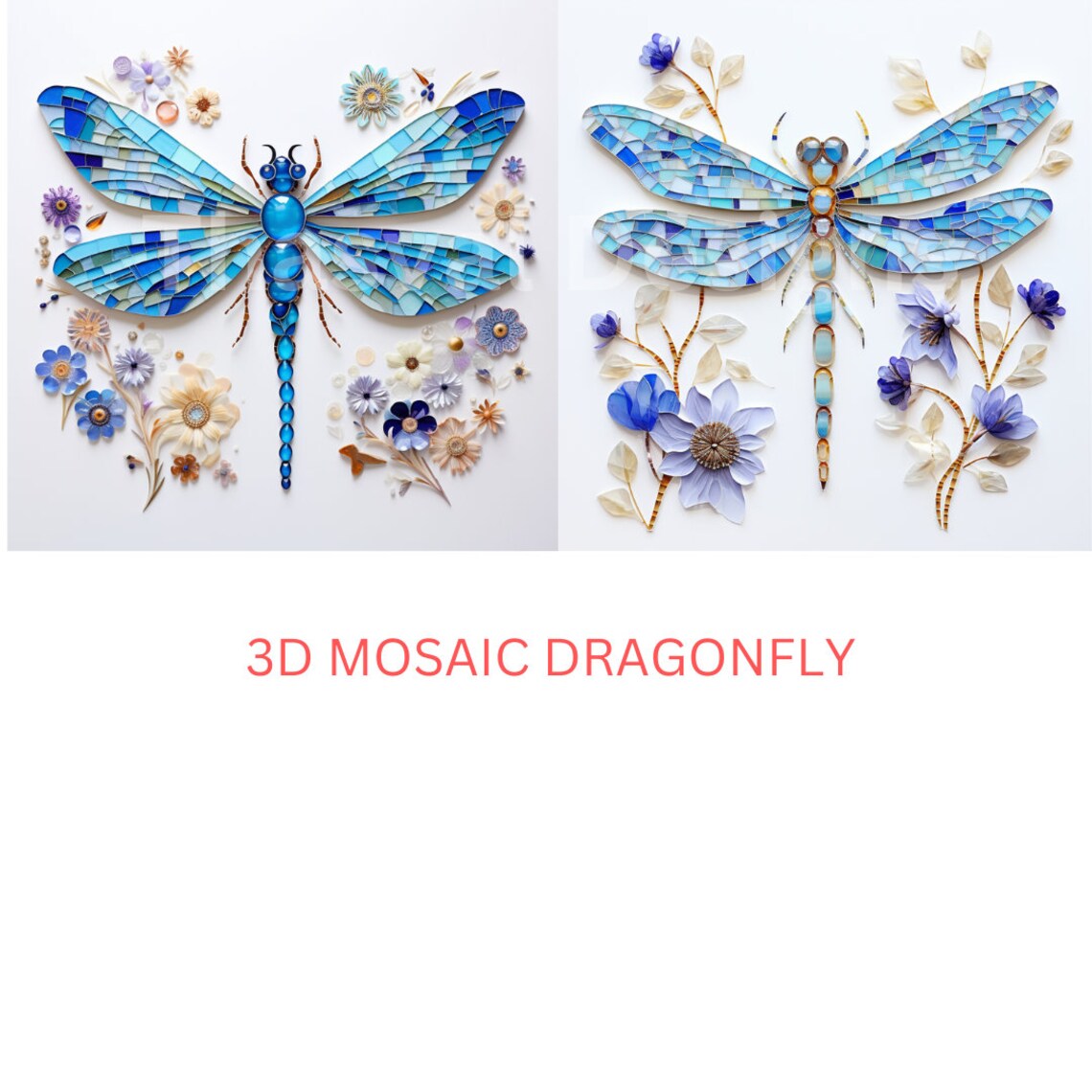 3D Mosaic Dragonfly Clipart, 15 High Quality Pngs, Instant Digital ...