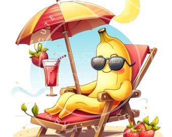 Funny Summer Fruit Clipart, 23 PNG Illustrations (Digital Download)