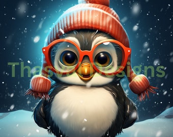 Christmas Penguin Clipart, Holiday PNG Images (Digital Download