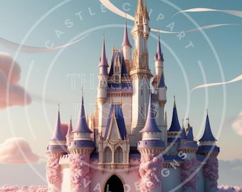 Floral Castle Clipart: Pink Orchid Fantasy Castle (Digital Download)