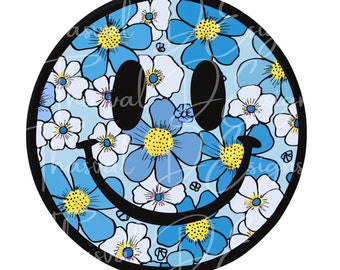 Clipart PNG de cara sonriente floral: Uso comercial (descarga digital)