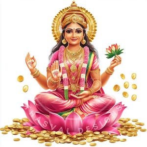 Goddess Lakshmi Clipart,7 High-Quality PNGs, Hindu Goddess of Wealth, Indian goddess clipart, Digital Download