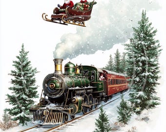 Christmas Train to North Pole Clipart, Holiday PNGs (Digital Download)