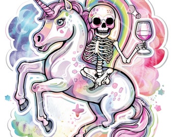 Sarcastic Skeleton Riding Unicorn Clipart PNG, Funny Digital Download