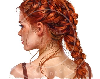 Redhead Braid Clipart, 400dpi PNG Images (Digital Download)