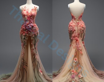 Watercolor Prom Dress Clipart: Elegant Floral Gowns (Digital Download)