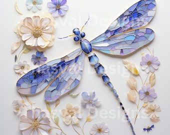 Mosaic Dragonfly Clipart: 3D PNG Images (Digital Download)