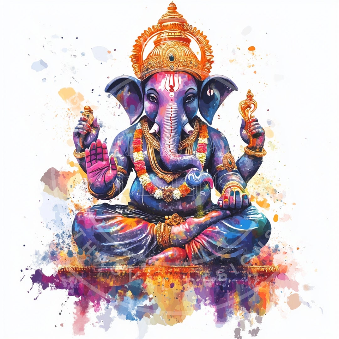 Lord Ganesha Watercolor Clipart: Divine Blessings Pngs (digital Download) -  Etsy, image size:1080x1080
