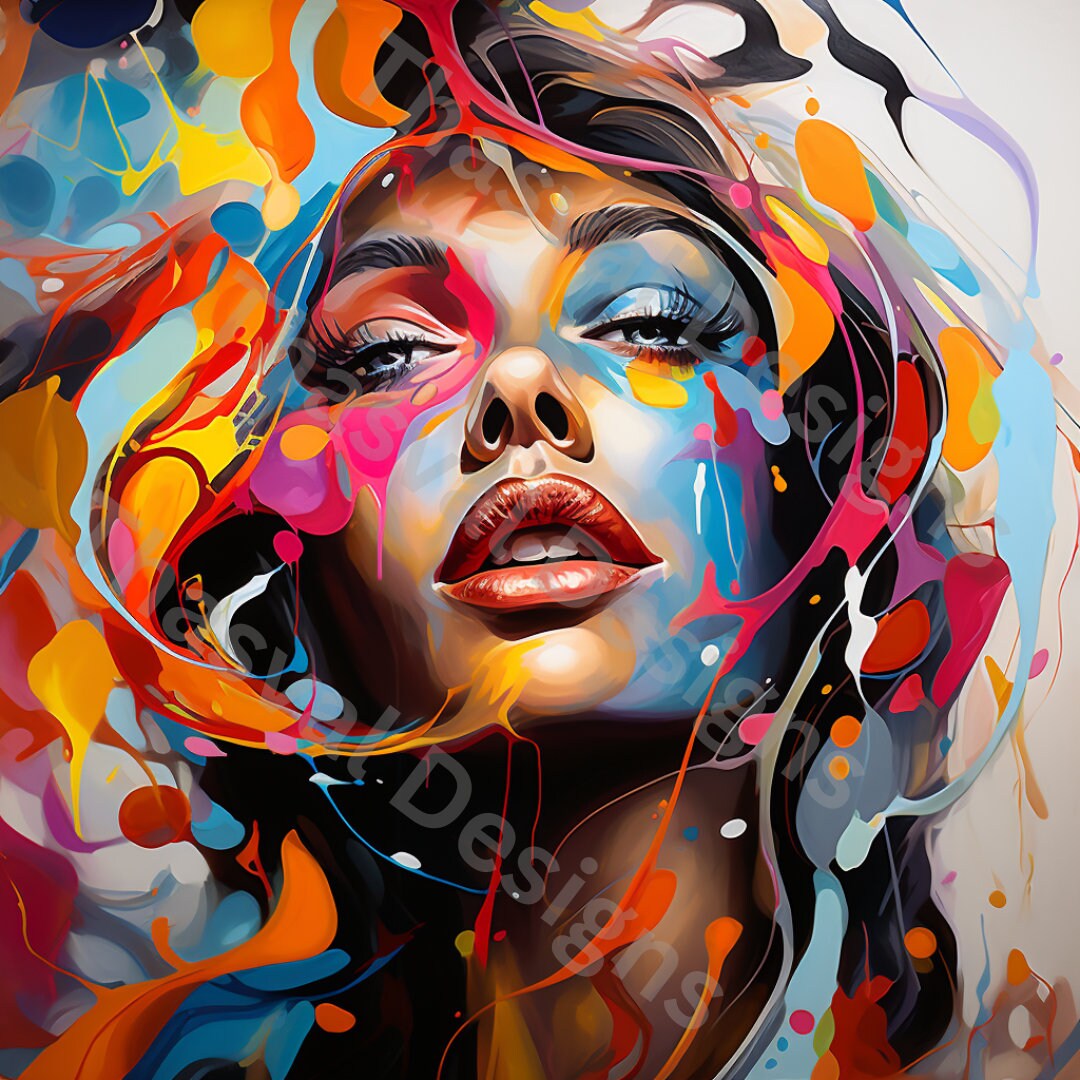 Abstract Woman Face Art, 7 High Quality Pngs, Bright and Colorful Woman ...