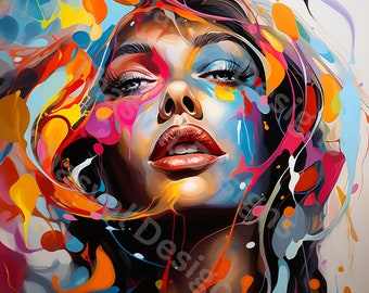 Abstract Woman Face Art, Colorful PNG Set (Digital Download)