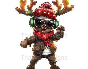 Dancing Christmas Clipart: Reindeer, Santa, Elf, Gingerbread (PNG Digital Download)