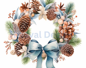 Christmas Wreath Clipart: 15 PNGs, Commercial Use (Digital Download)