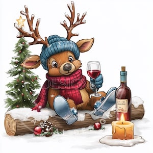 Clipart di renne stravaganti, 8 PNG di alta qualità, renna divertente che si gode il suo drink PNG, renna di Natale PNG, clipart di Natale divertente