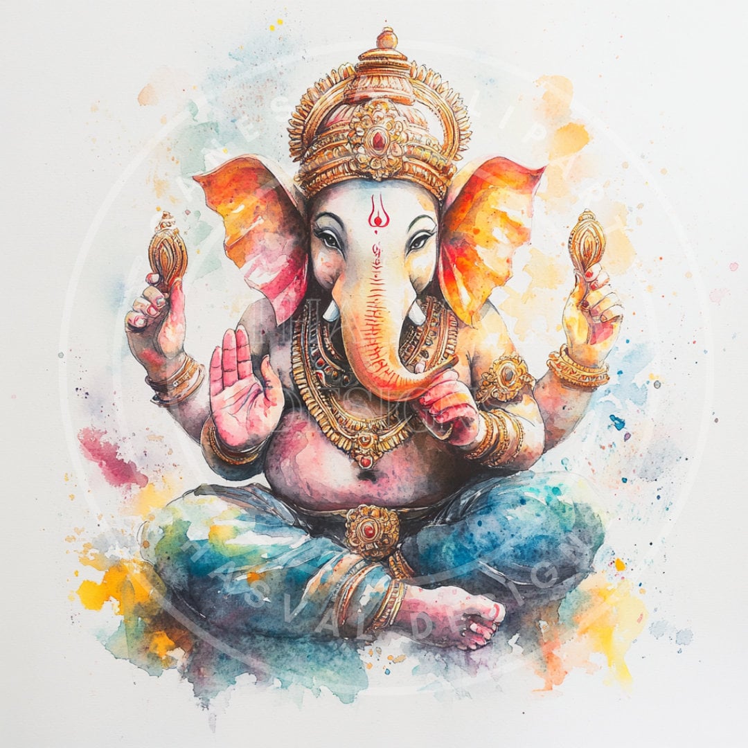 Lord Ganesha Watercolor Clipart: Divine Blessings Pngs (digital Download) -  Etsy, image size:1080x1080
