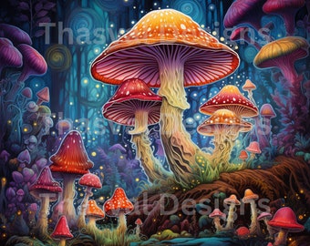 Enchanted Mushroom Forest Clipart: Mystical PNG Images (Digital Download)