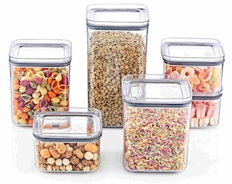 Parpalinam storage containers set, storage box with lid kitchen organizer, transparent food containers with stickers, storage