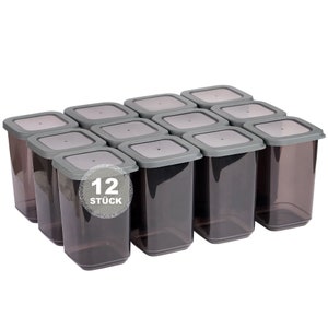 Parpalinam Vorratsdosen Set Aufbewahrungsboxen mit Deckel luftdicht 12-24er Set Kunststoff Grau mit Aufkleber BPA frei Frischhaltedosen 1,1L - 12er Set