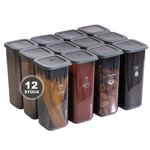 Parpalinam Vorratsdosen Set Aufbewahrungsboxen mit Deckel luftdicht 12-24er Set Kunststoff Grau mit Aufkleber BPA frei Frischhaltedosen 1,7L - 12er Set