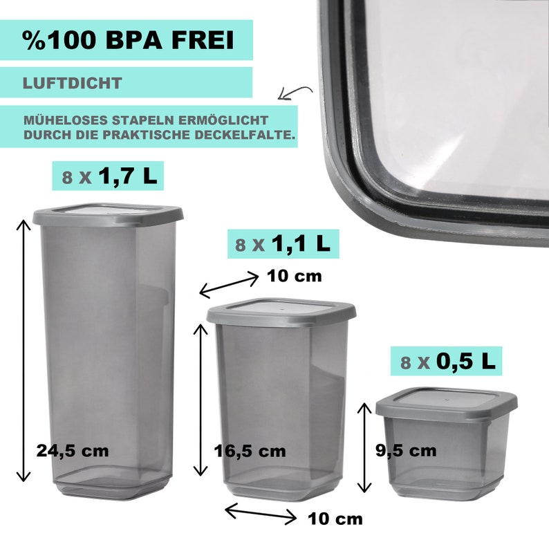 Parpalinam Vorratsdosen Set Aufbewahrungsboxen mit Deckel luftdicht 12-24er Set Kunststoff Grau mit Aufkleber BPA frei Frischhaltedosen Bild 5