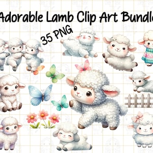 Entzückendes Lamm-ClipArt-Bundle | Niedlicher digitaler Download | Baby-Schaf-Illustrationen für Kinderzimmerdekoration und Kinderhandwerk, Babyparty, Geburtstag