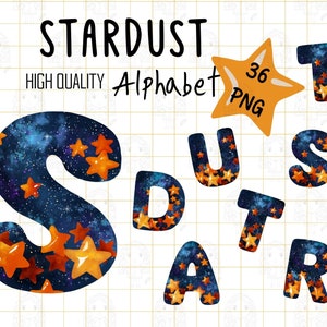 Stardust-alfabet clipart, letter png, ster clipart, decoratieve letters, AZ-alfabet, commercieel gebruik