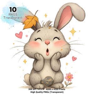 Cute Bunny Clipart Bundle, Adorable Rabbit Illustrations, Funny Bunny Clipart, Kawaii Rabbit Graphics, Stickers, Easter Cards, Sublimation