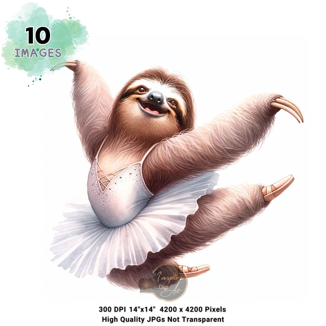 Funny Sloth Clipart, Watercolor Sloth Clipart, Funny Ballet Dancer ...