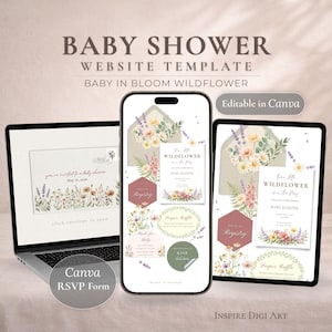 Baby In Bloom Wildflower Baby Shower Website Template | Editable Canva Invitation | Digital Baby Shower Invite with RSVP | Floral Theme