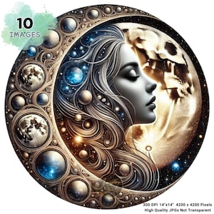 Clipart encantador de lua mística, projetos de luar celestial, céu noturno mágico, lua sonhadora, clipart de lua de fantasia